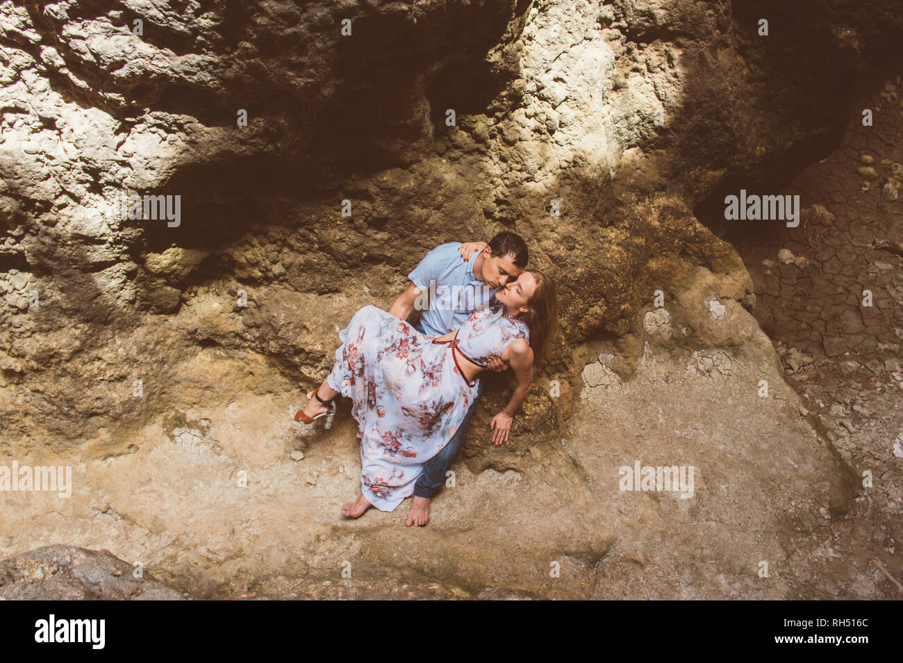 Man and woman walking the cleft on nature, Malta Stock Photo - Alamy