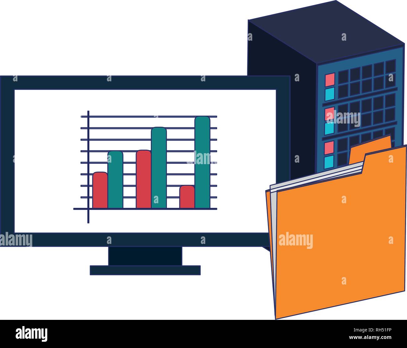 computer with statistics and folder Stock Vector Image & Art - Alamy