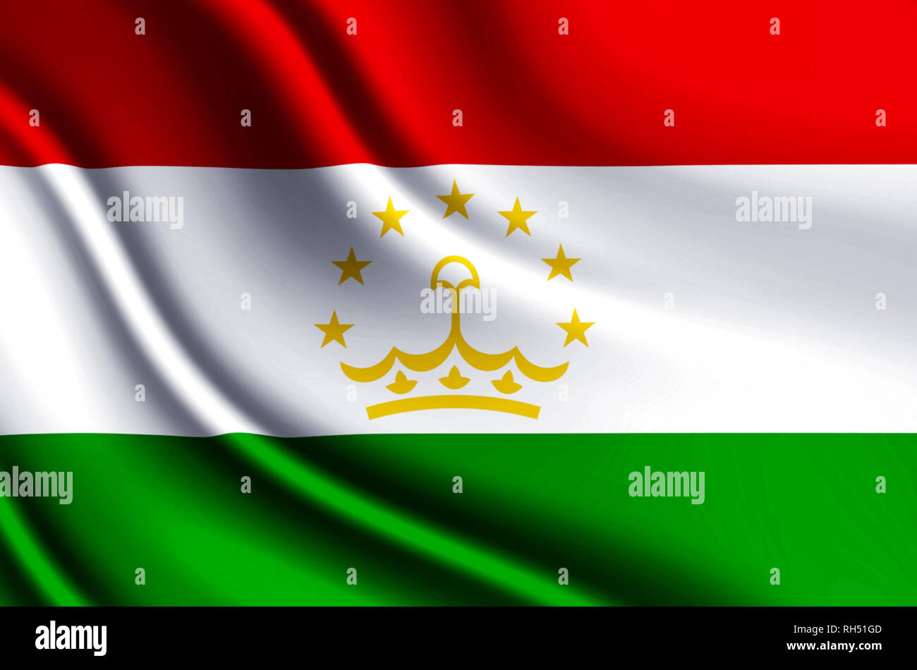 Tajikistan modern and realistic closeup 3D flag illustration. Perfect for background or texture purposes. Stock Photo