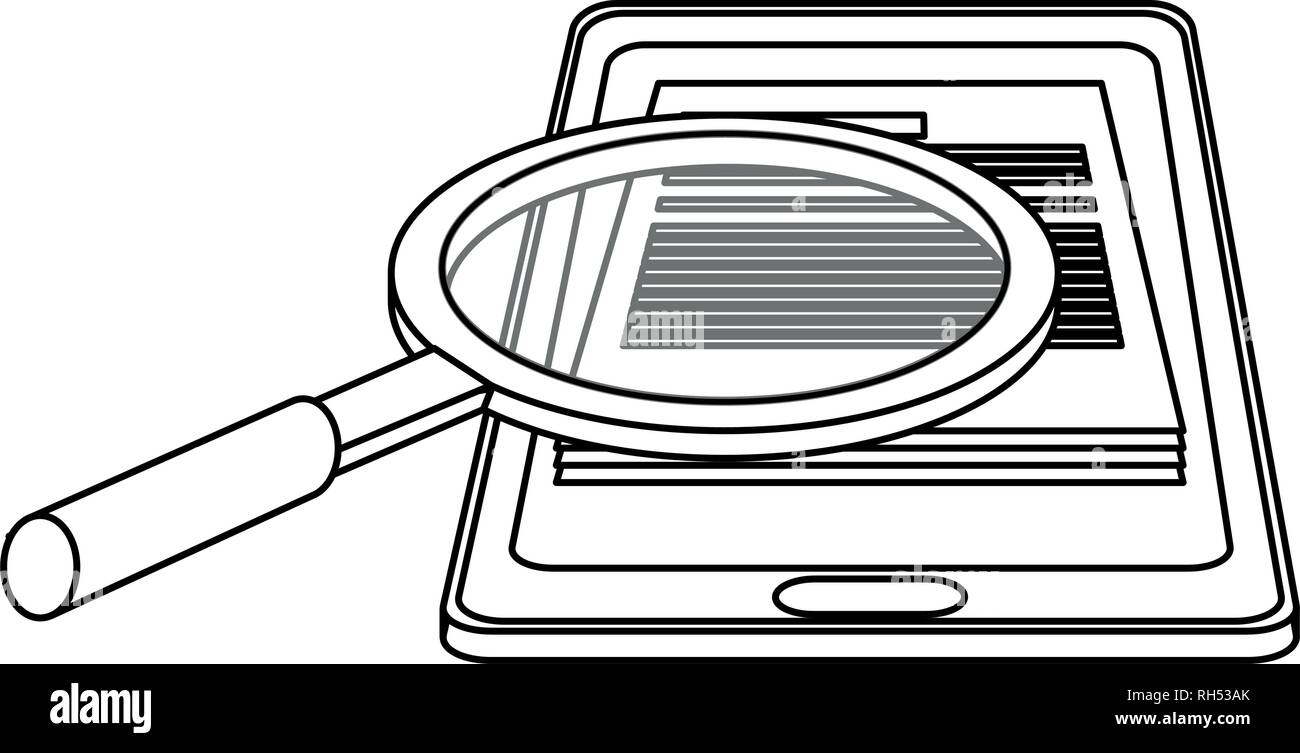 smartphone with magnifying glass black and white Stock Vector Image ...