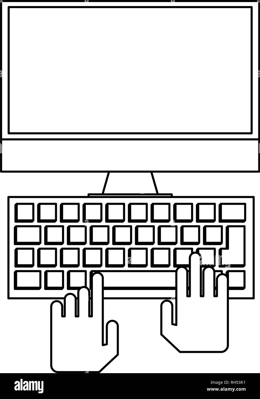Computer With Hands Icon hands using computer symbol black and white Stock Vector Image & Art ...