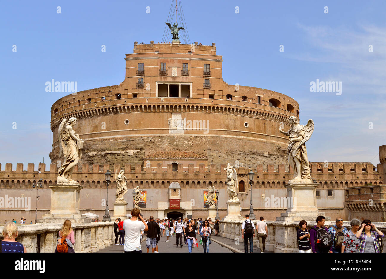 St. Angelo Bridge  crossing the river Tiber to the historical Castle of the Holy Angel Stock Photo