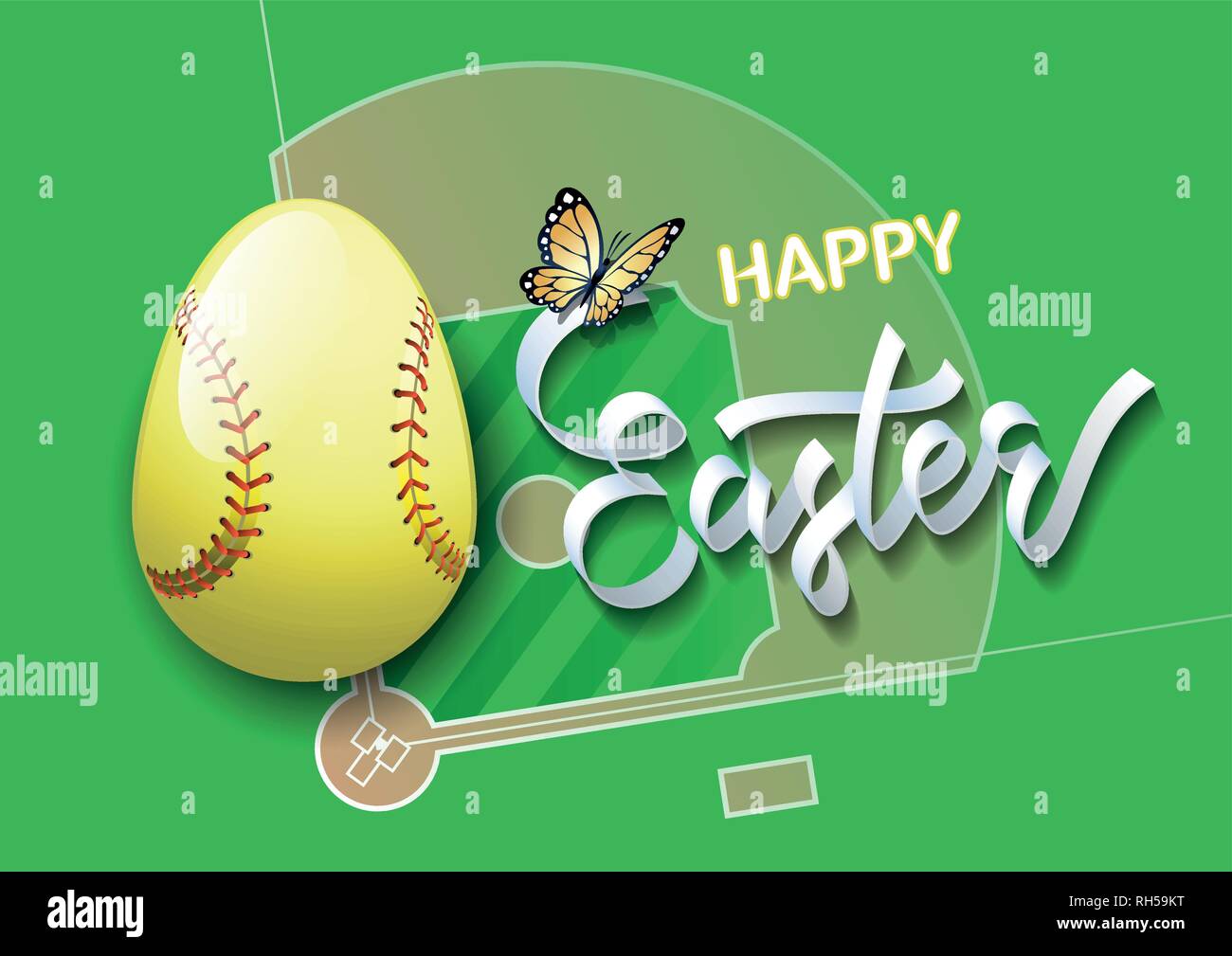 Happy Easter. Easter egg in the form of a softball ball on a softball