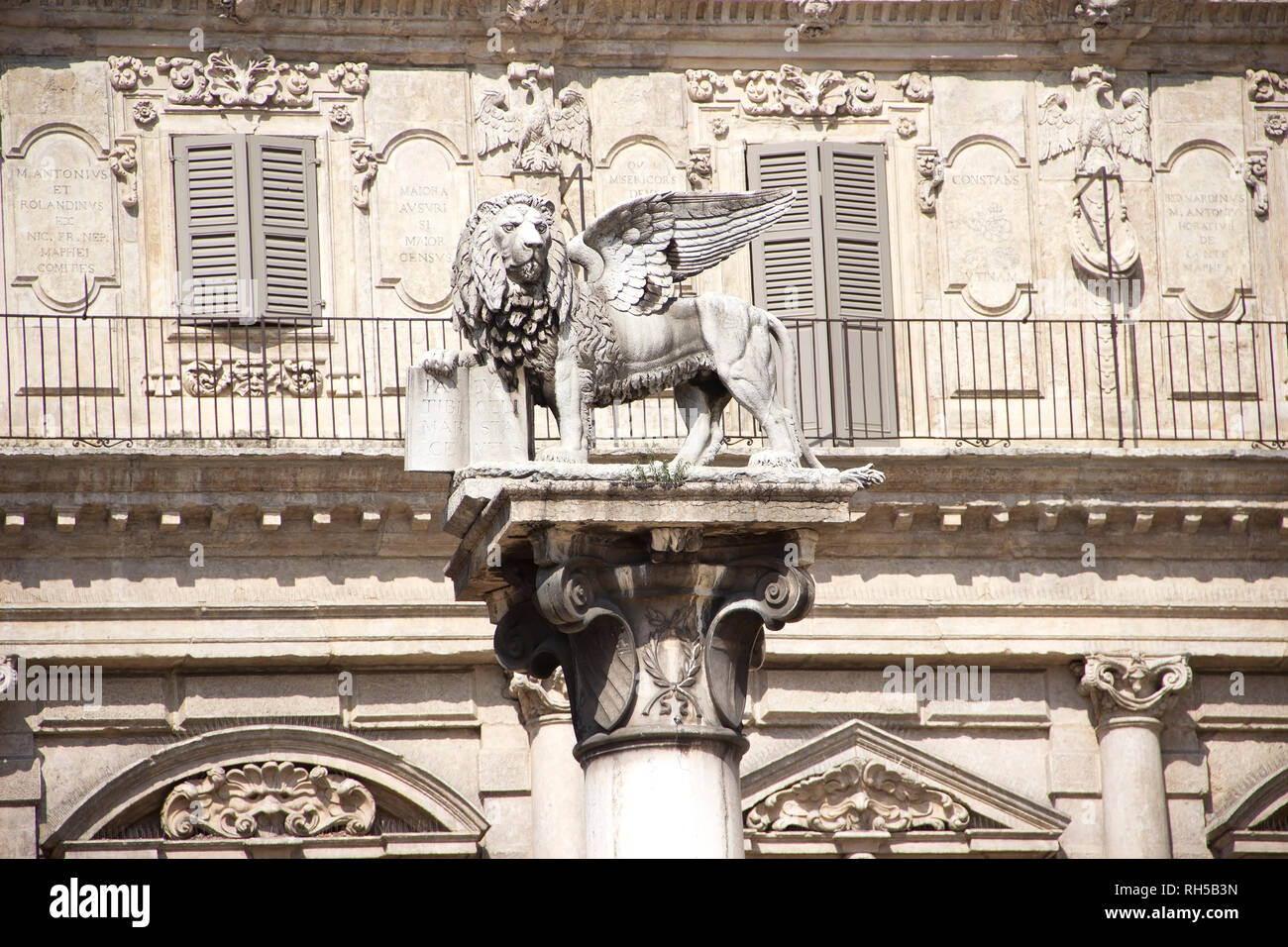 The lion of saint Marco statue in Verona, The lion represents the Serenissima, the Republic of Venice Stock Photo