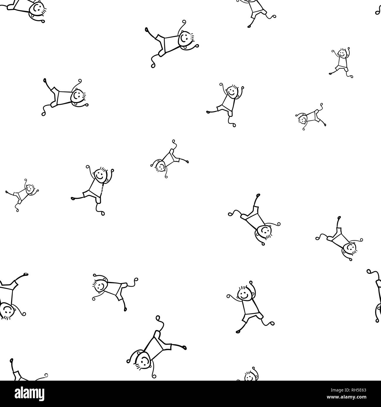 Kids seamless pattern in doodle style.  illustration on white background. Stock Photo