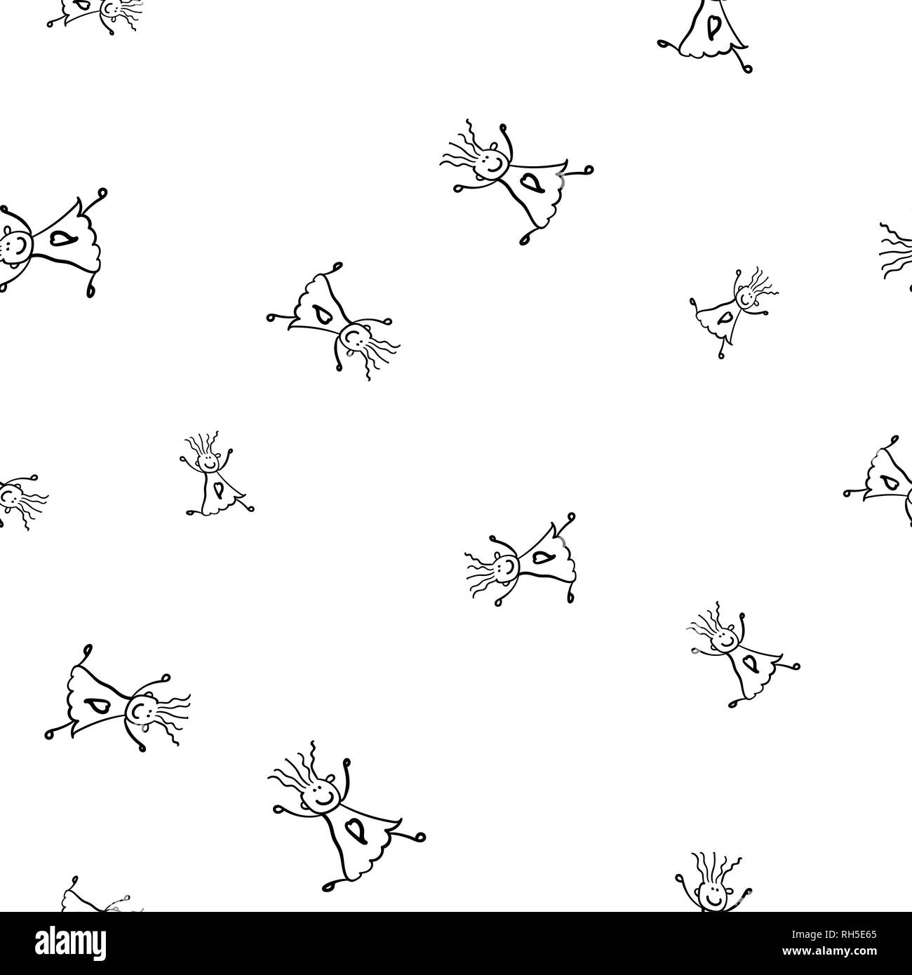 Kids seamless pattern in doodle style.  illustration on white background. Stock Photo