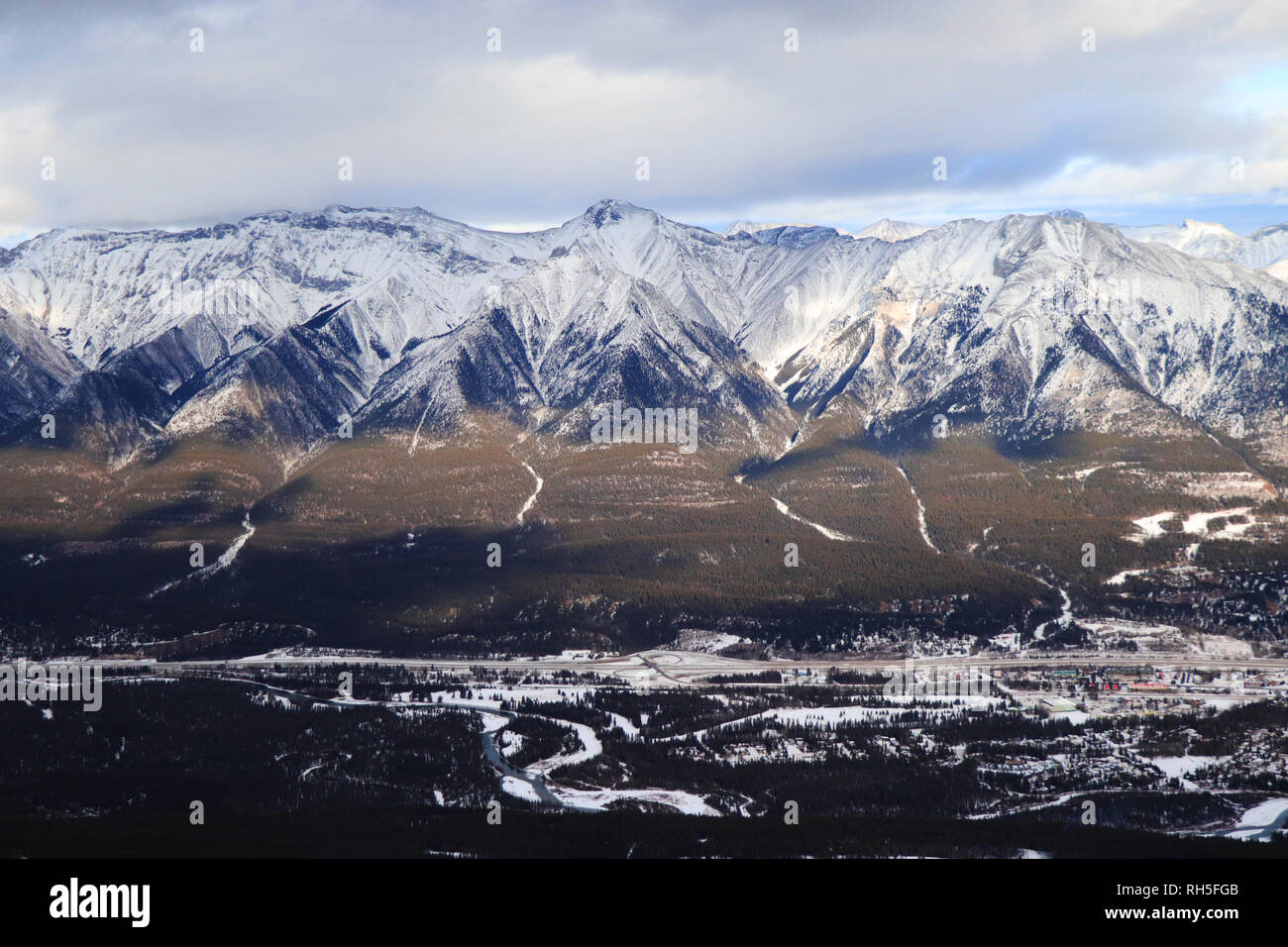 View of mountain town Canmore from East End of Rundle trail, Canmore ...