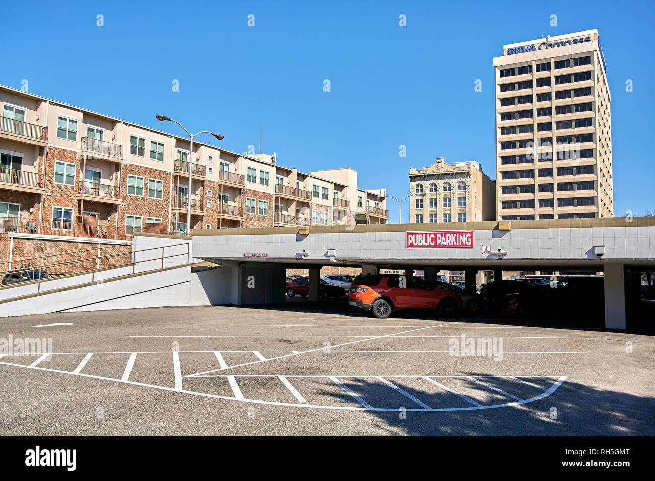 Public parking garage or car park in downtown Montgomery Alabama, USA. Stock Photo