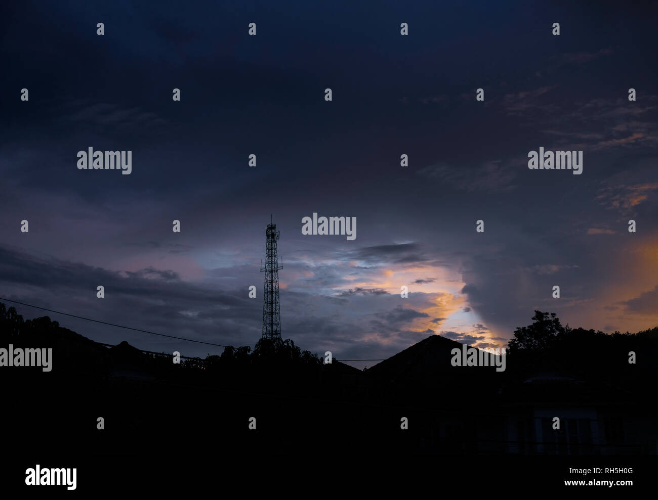 Dramatic sky above district town Stock Photo