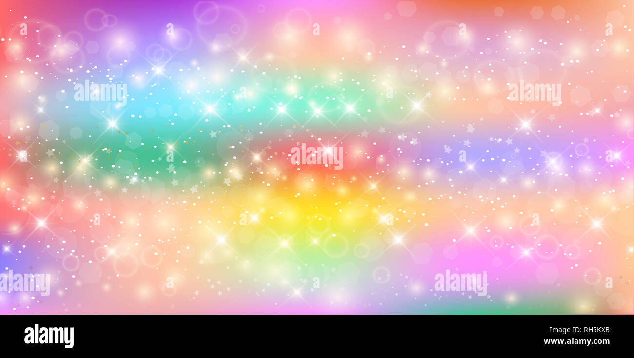 Magic Unicorn Banner Billboard With Rainbow Mesh Rectangle Galaxy Fantasy Background In Vibrant Baby Color Cute Universe Template In Princess Colors Stock Photo Alamy