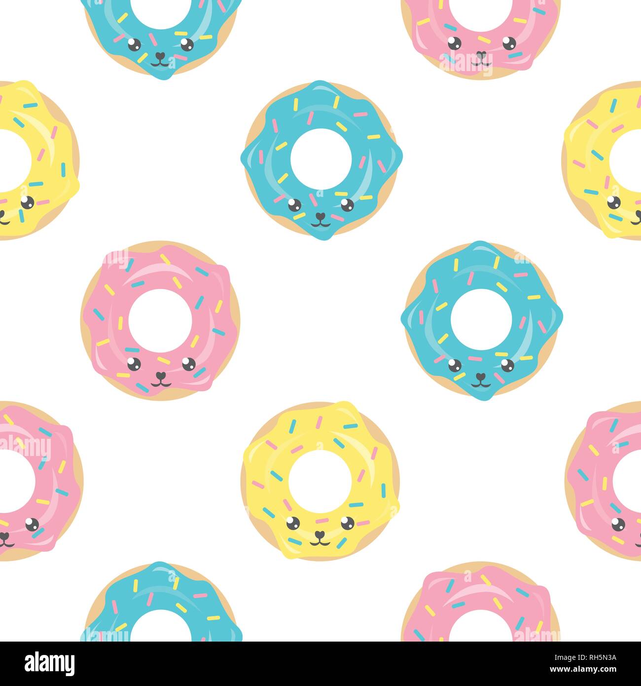 Childish seamless pattern with cute kawaii donuts. Creative texture for textile, wallpaper, fabric, decor Stock Vector