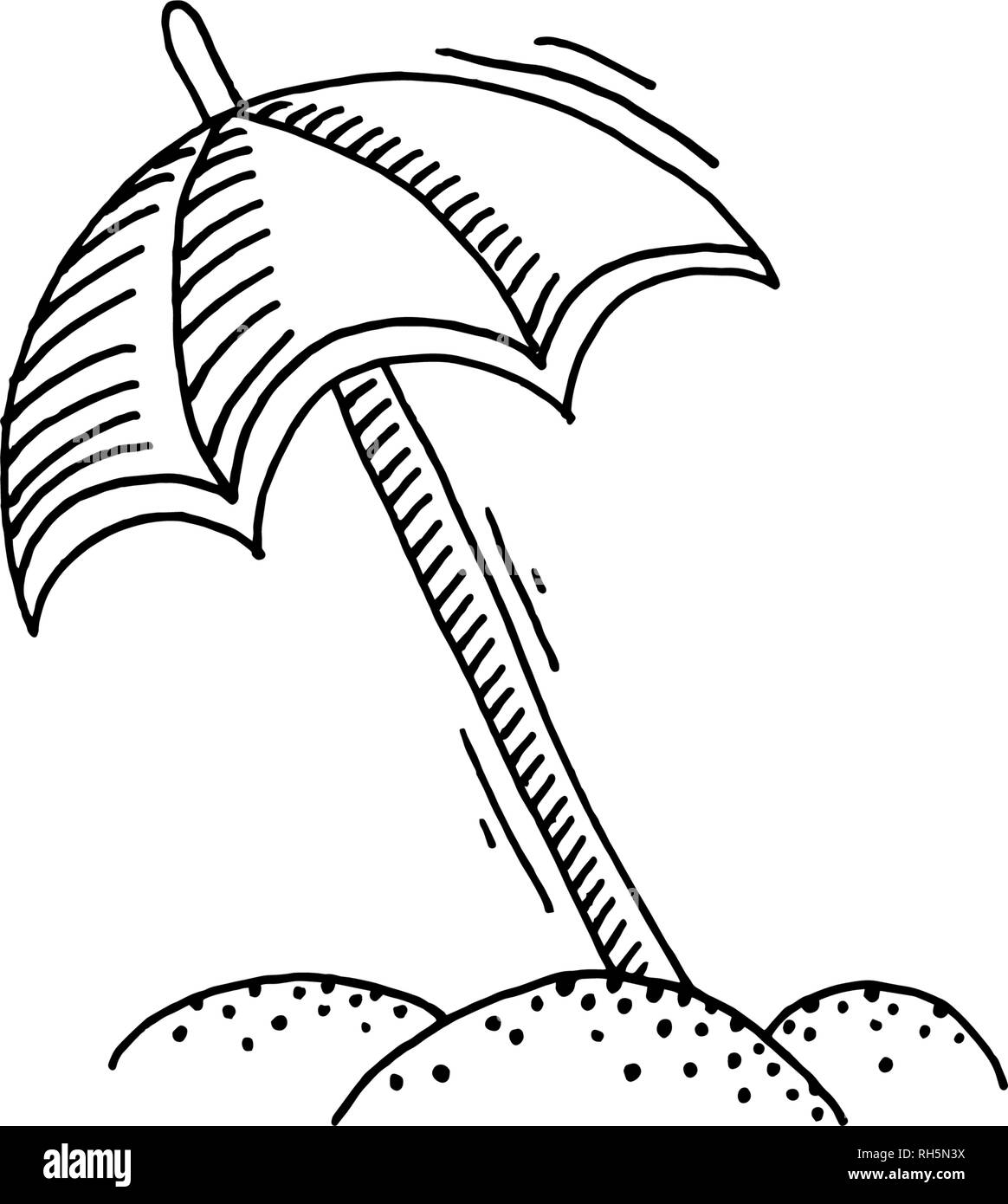 parasol on the beach in the sand sketch drawing icon Stock Vector