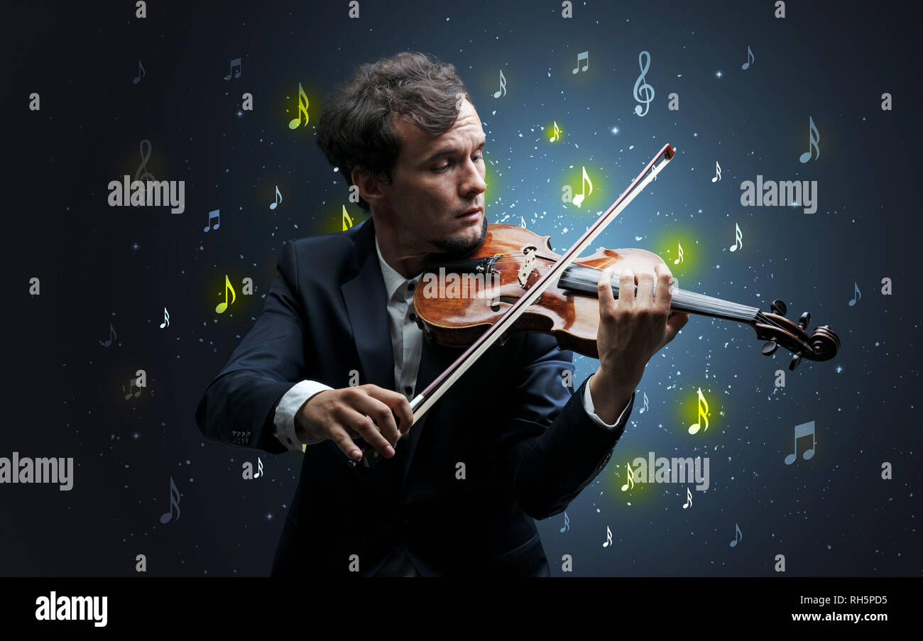 Young violinist with falling musical notes wallpaper and classical