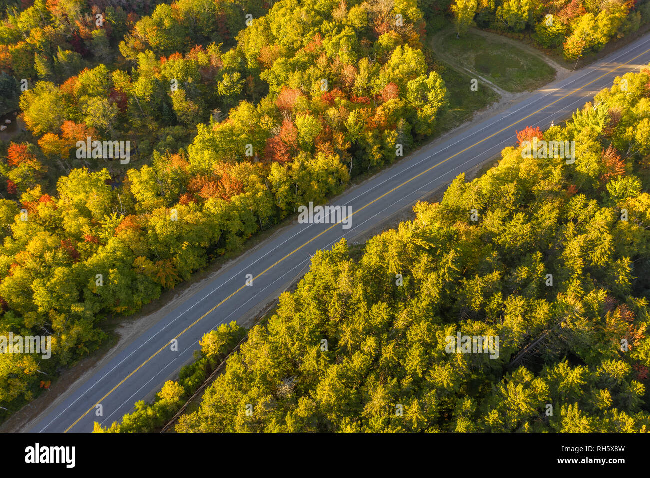 Aerial view of White mountain road, in New Hampshire Stock Photo