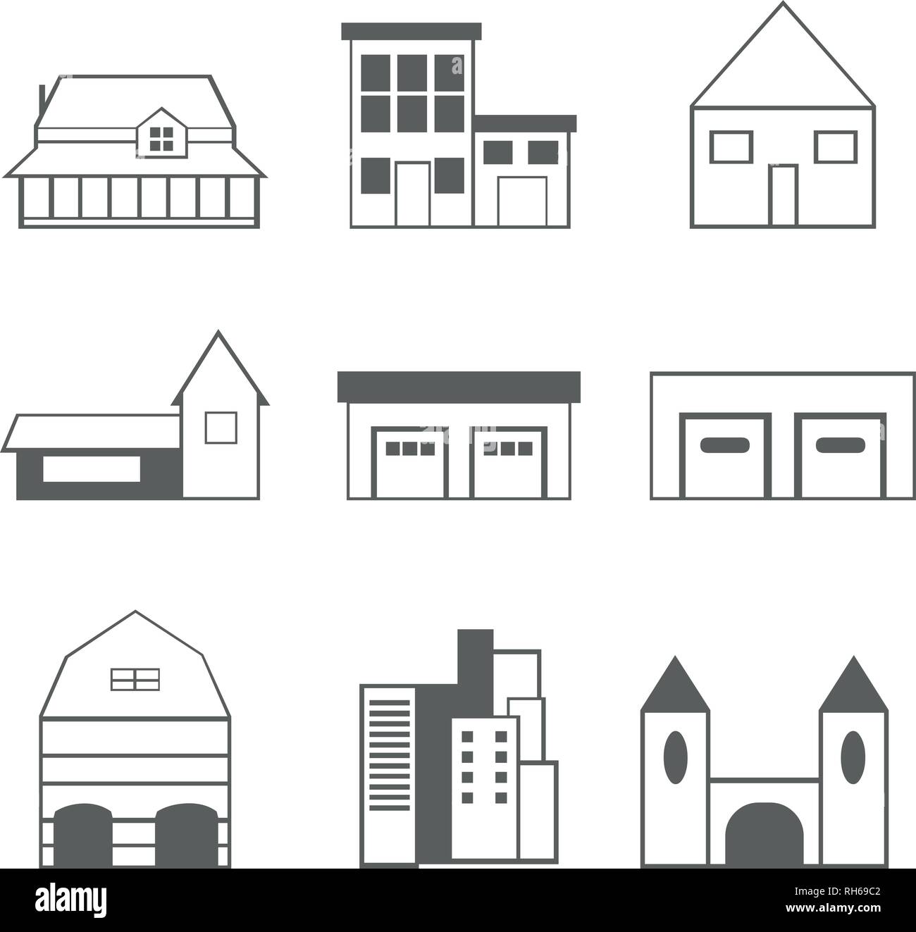 Building Icons Set isolated on white Stock Vector