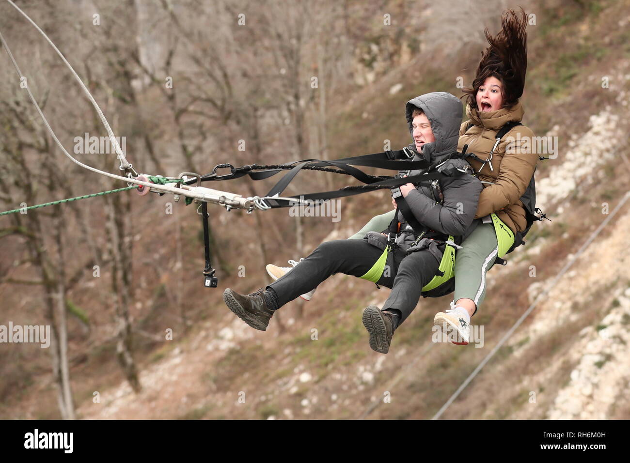 Sochi Russia February 1 2019 Young People On A Rope