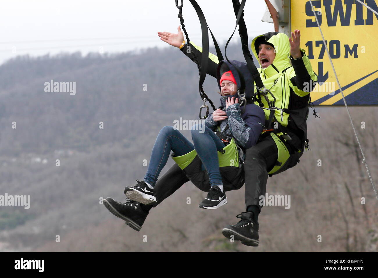 Sochi Russia February 1 2019 Young People On A Rope