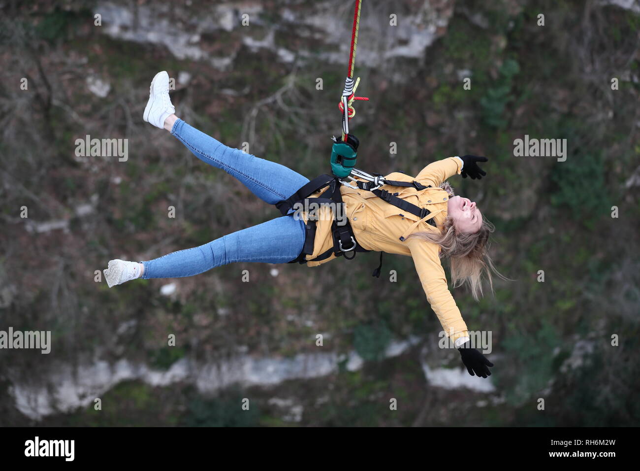 Sochi Russia February 1 2019 Young People On A Rope