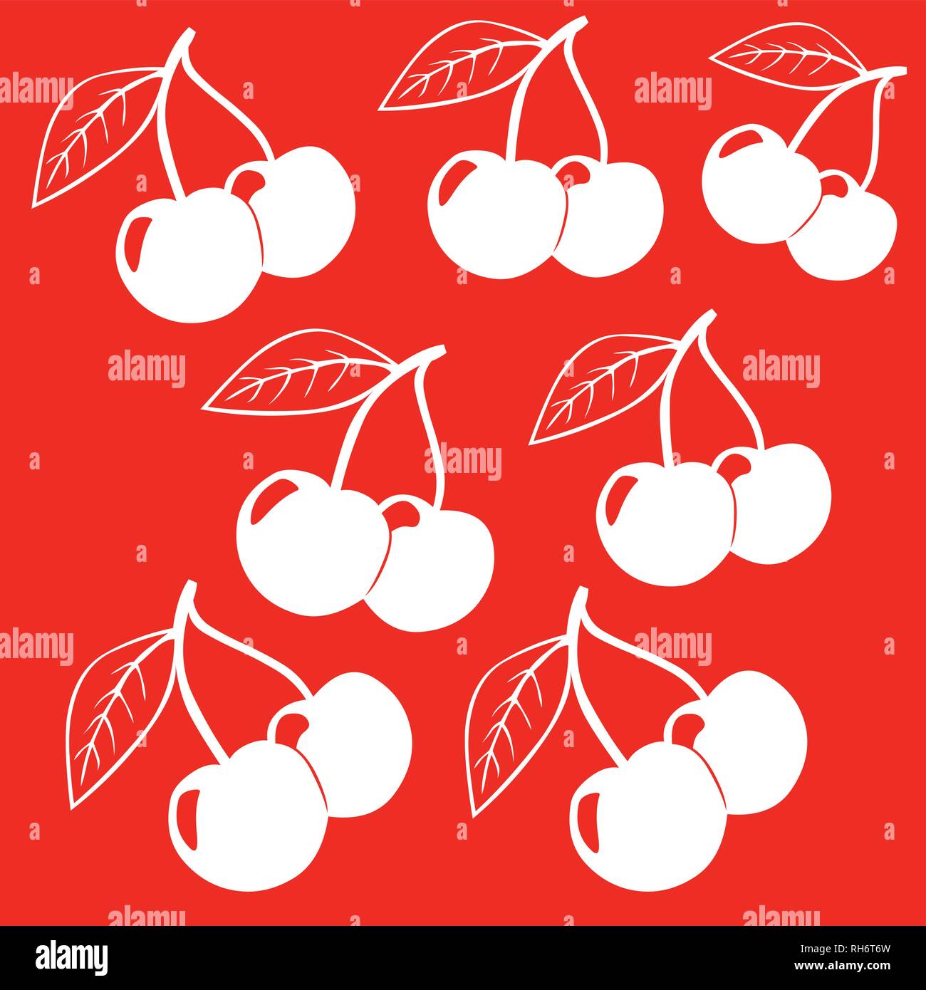 Cherries pattern. Cherry isolated on red background. Cherries background. Stock Vector