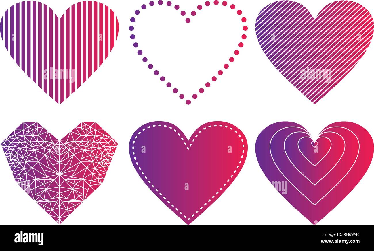 Ultra violet and neon red gradient Heart Icons Set, ideal for ...