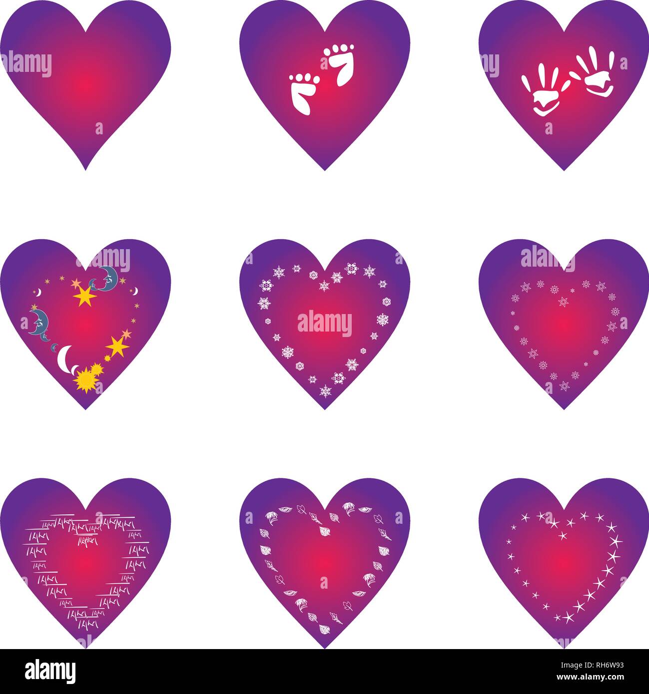 Ultra violet and neon red gradient Heart Icons Set, ideal for ...