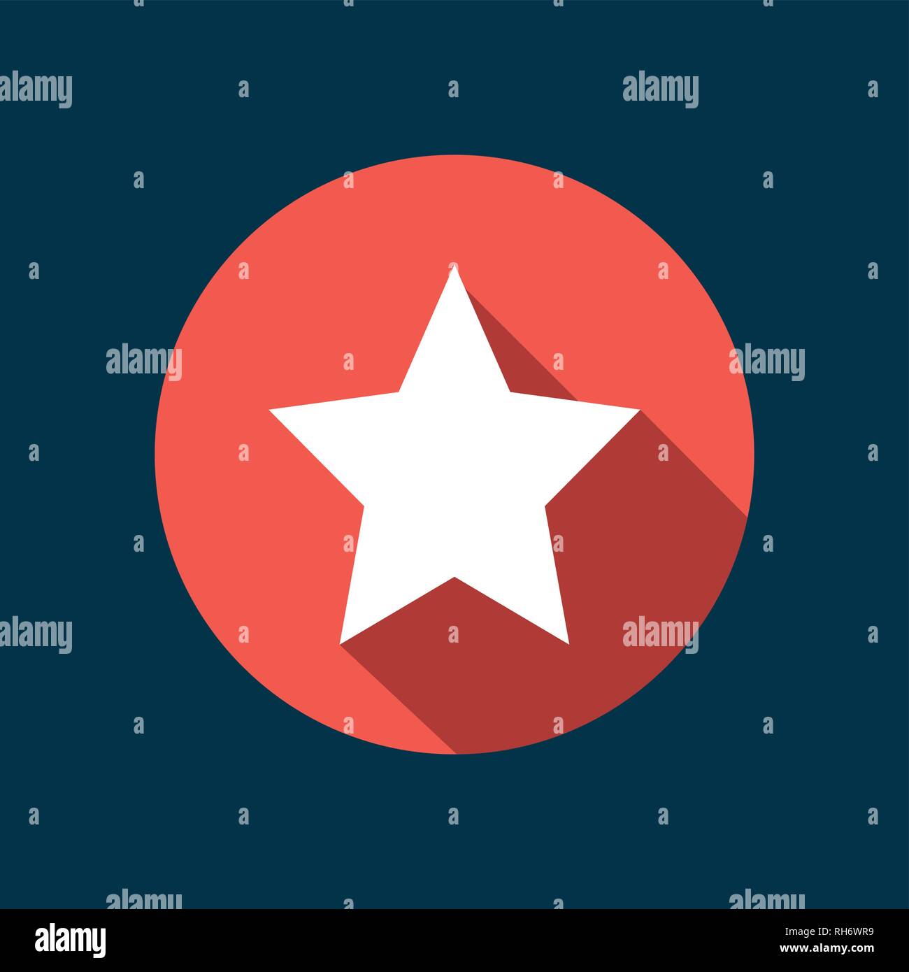 White star on red circle isolated, Clean vector flat design. Blue background. Stock Vector
