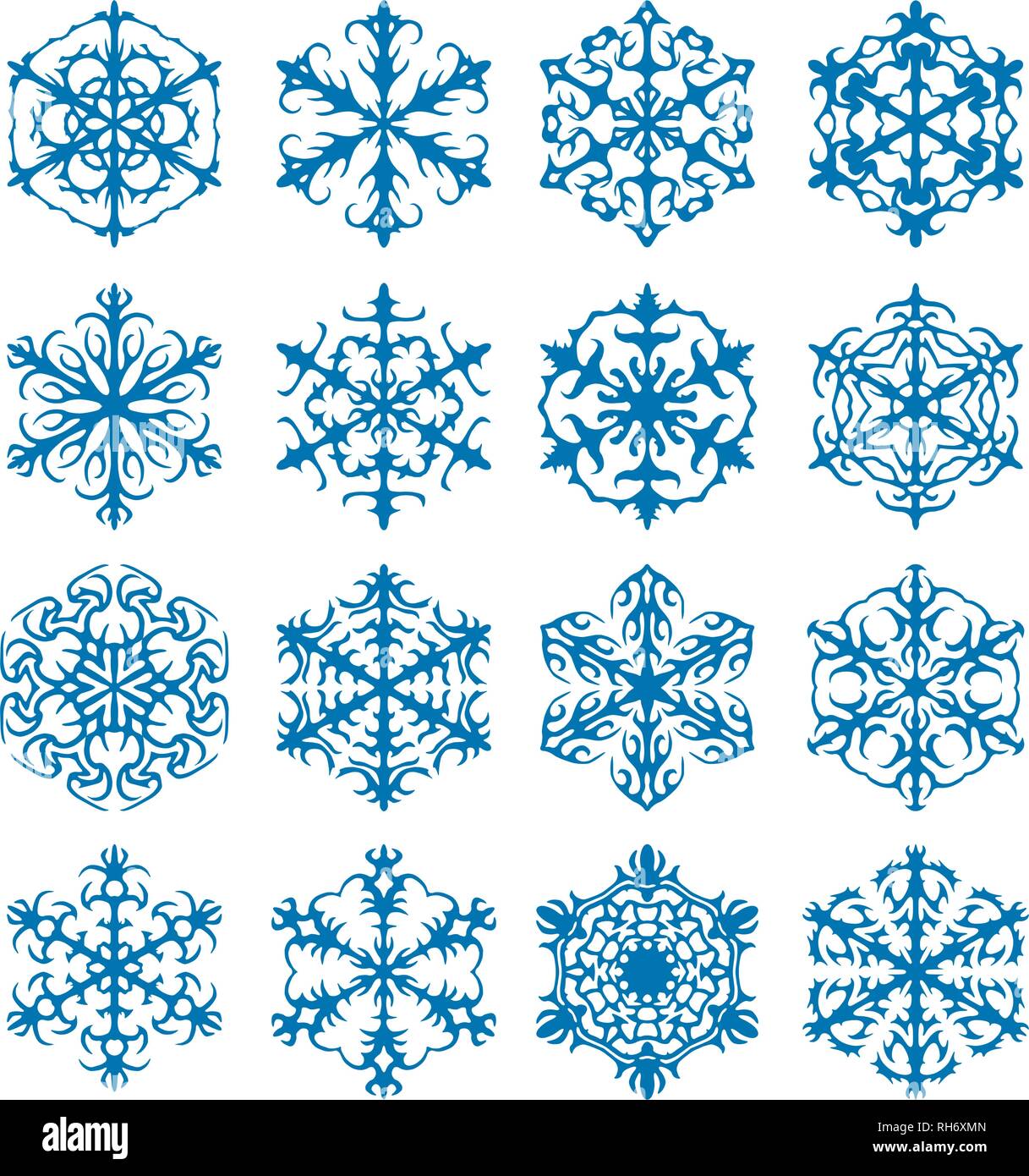 Snowflake vector icon background set blue color. Winter white christmas ...