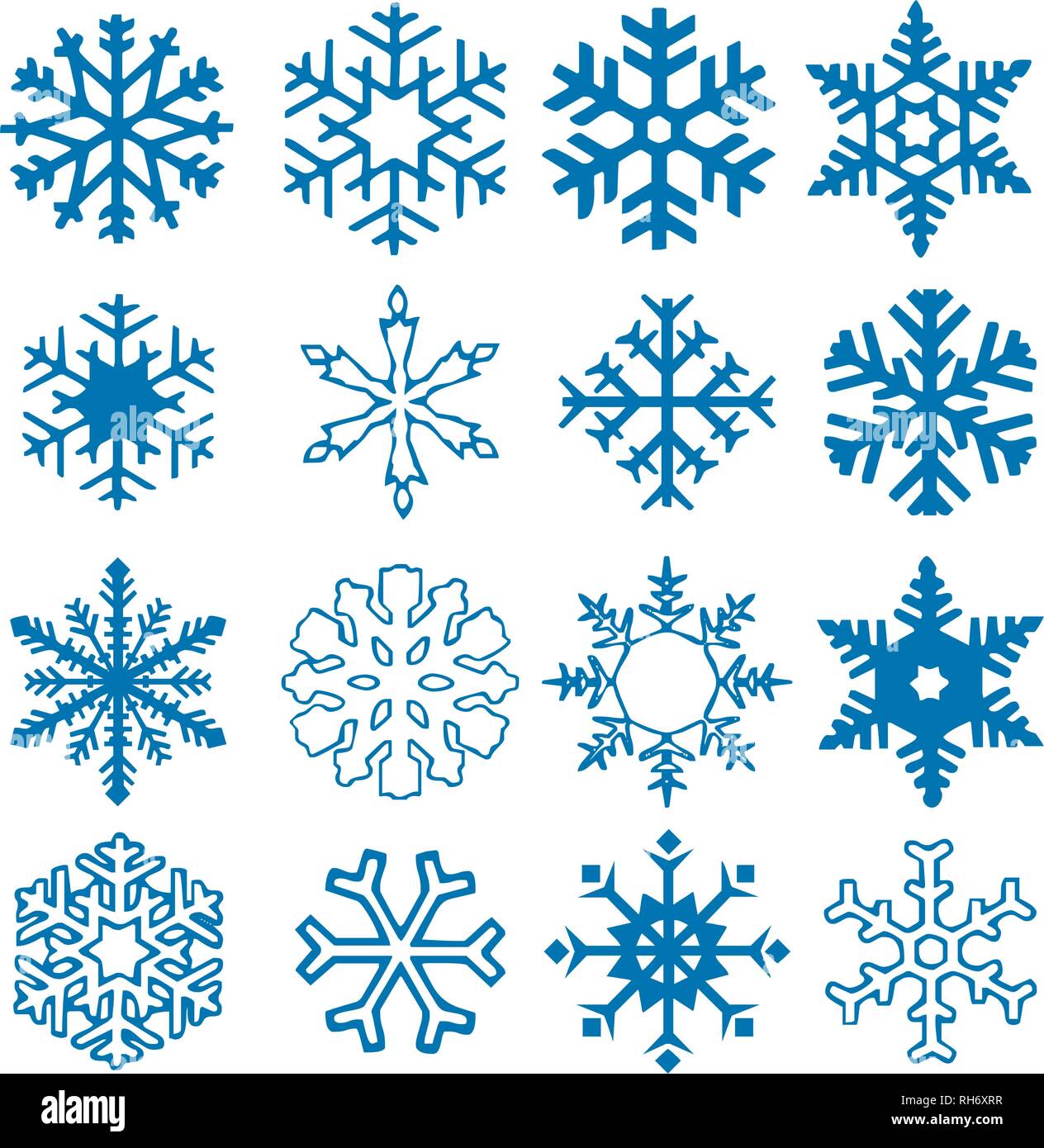 Snowflake vector icon background set blue color. Winter white