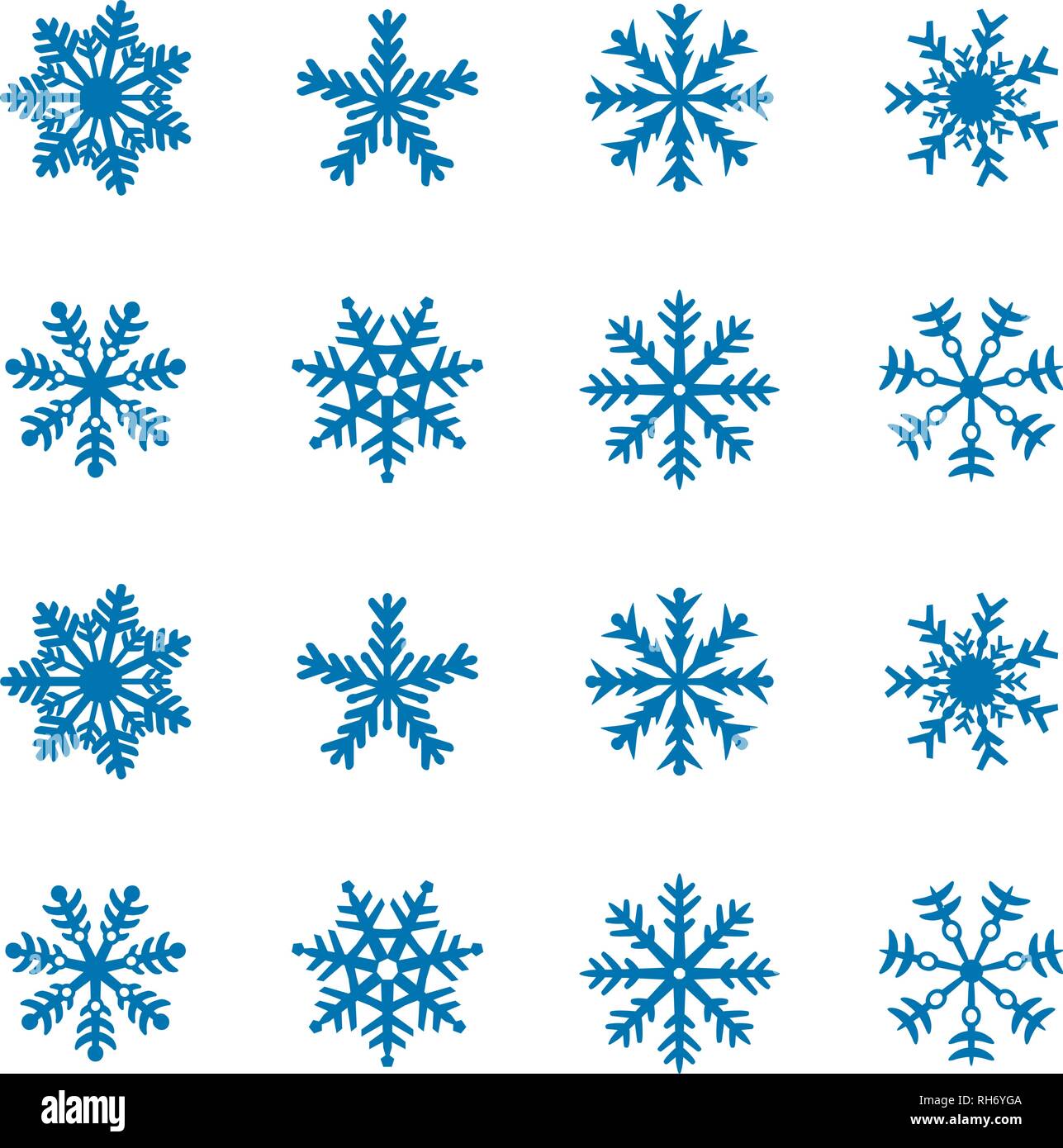 Snowflake vector icon background set blue color. Winter white christmas ...