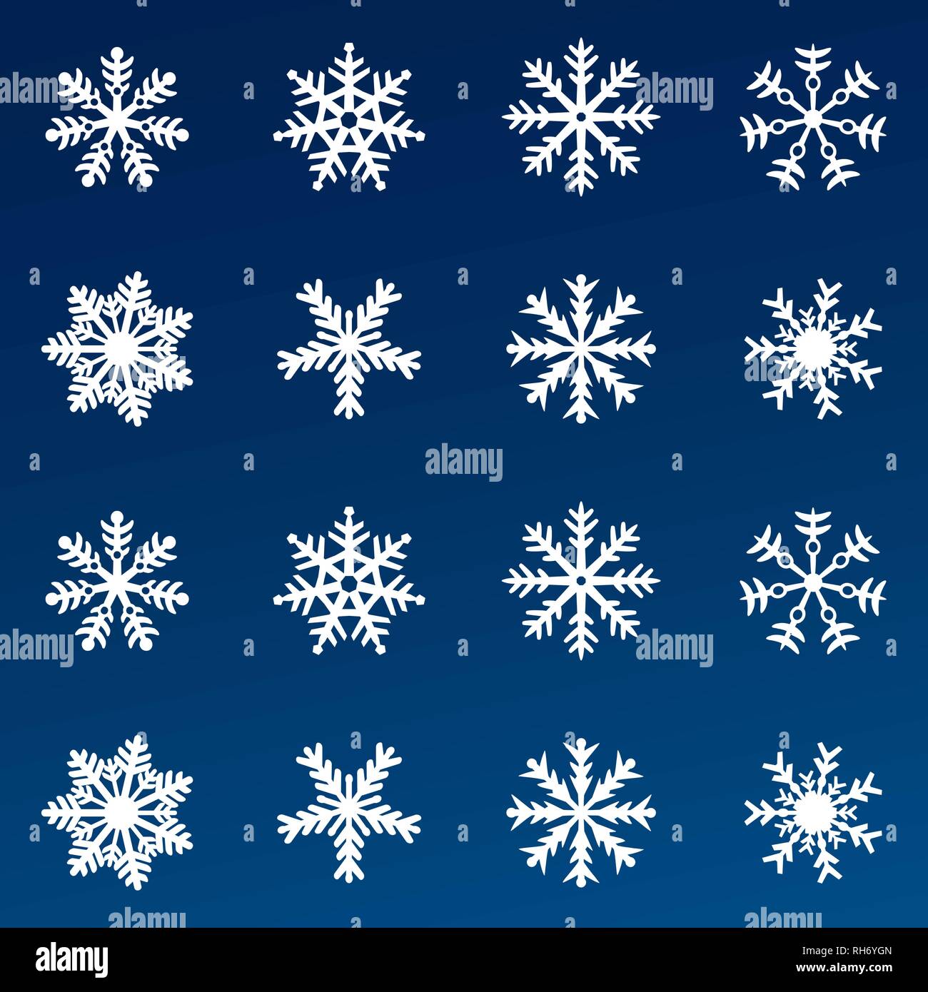 Snowflake vector icon background set blue color. Winter white christmas ...