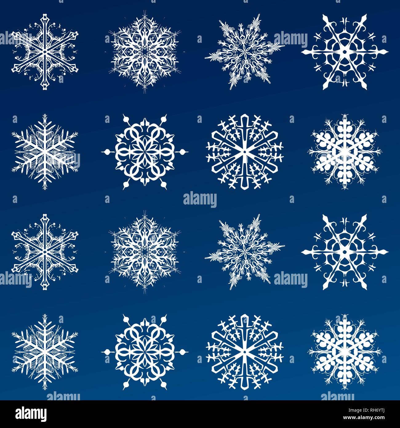 Snowflake vector icon background set blue color. Winter white christmas ...