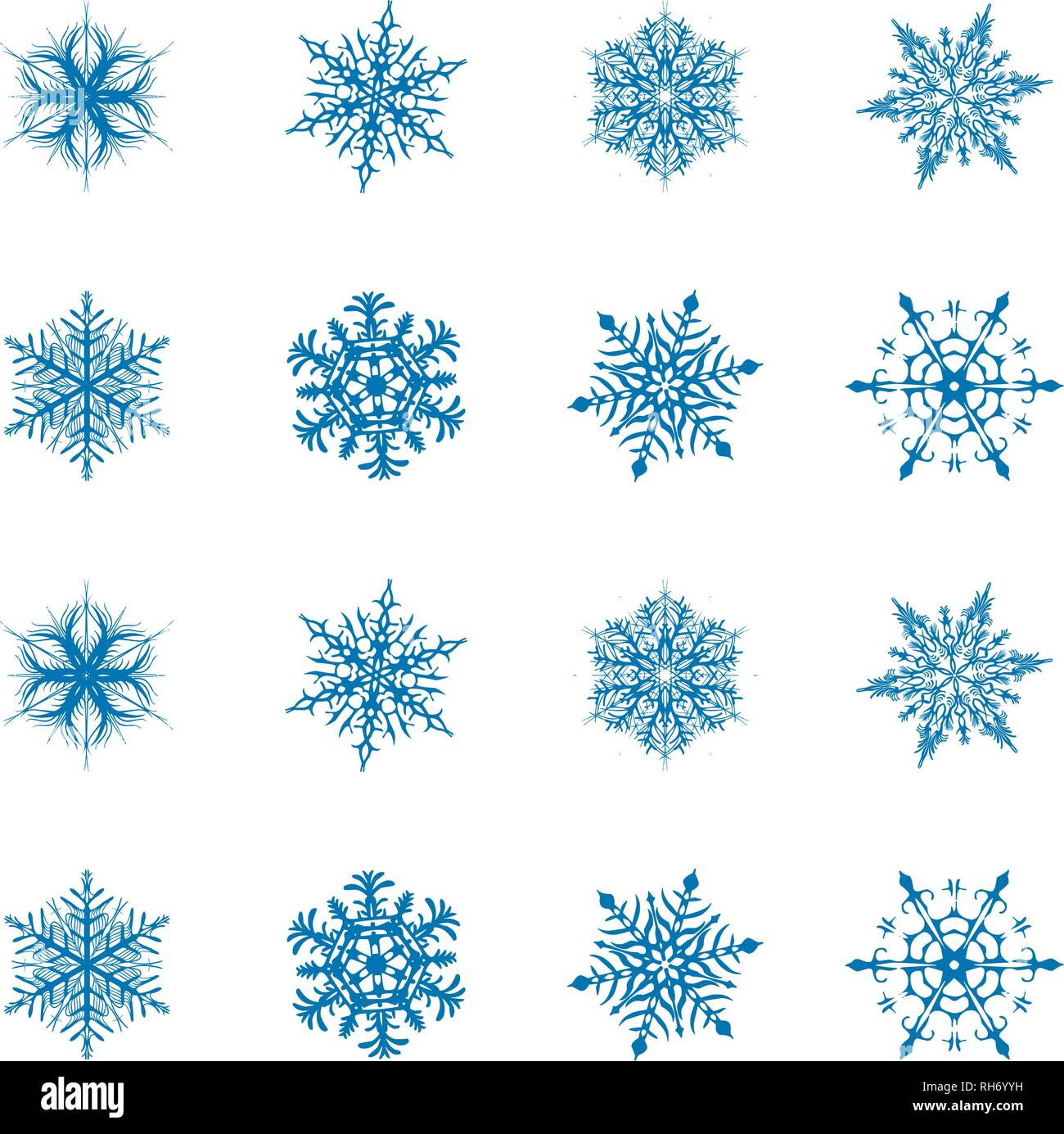 Snowflake vector icon background set blue color. Winter white christmas ...