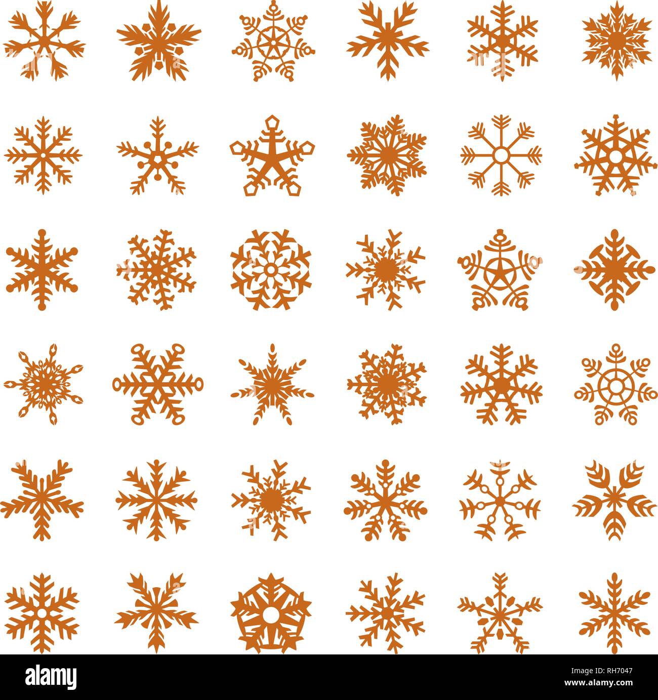 Snowflake vector icon background set golden color. Winter white ...