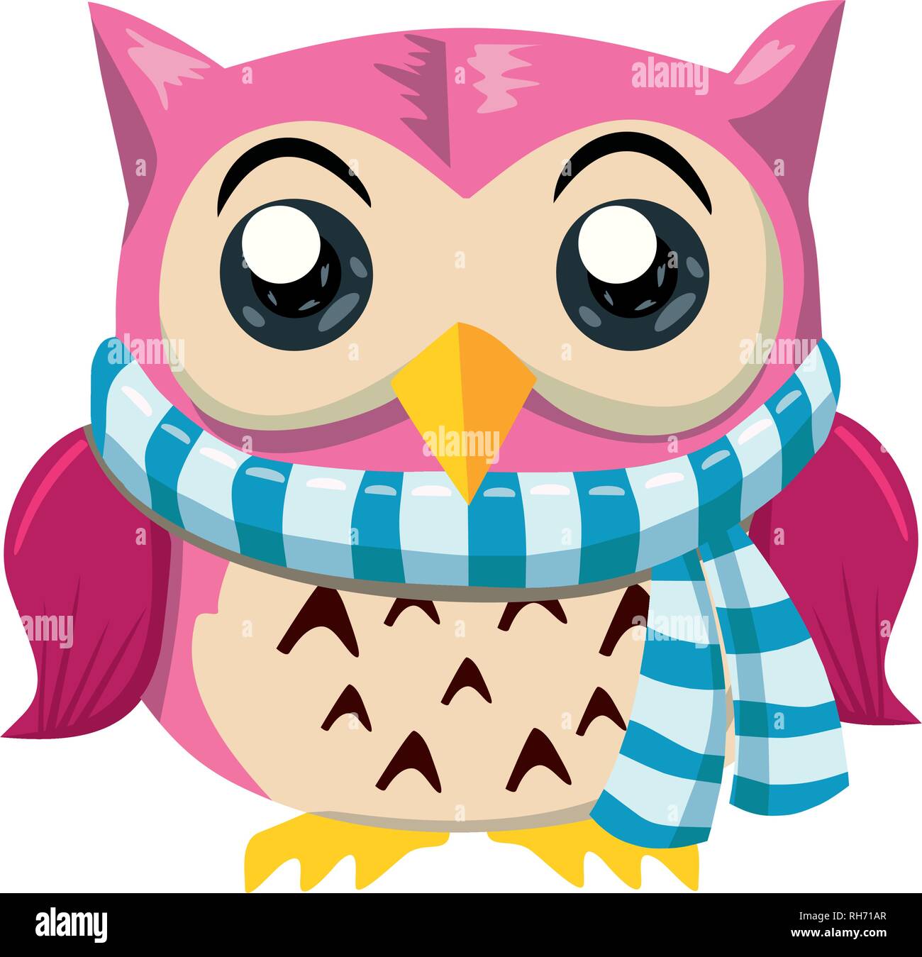 Pink Owl with scarf, Abstract Background, Cartoon Character Isolated on White Vector Illustration EPS 10 Stock Vector