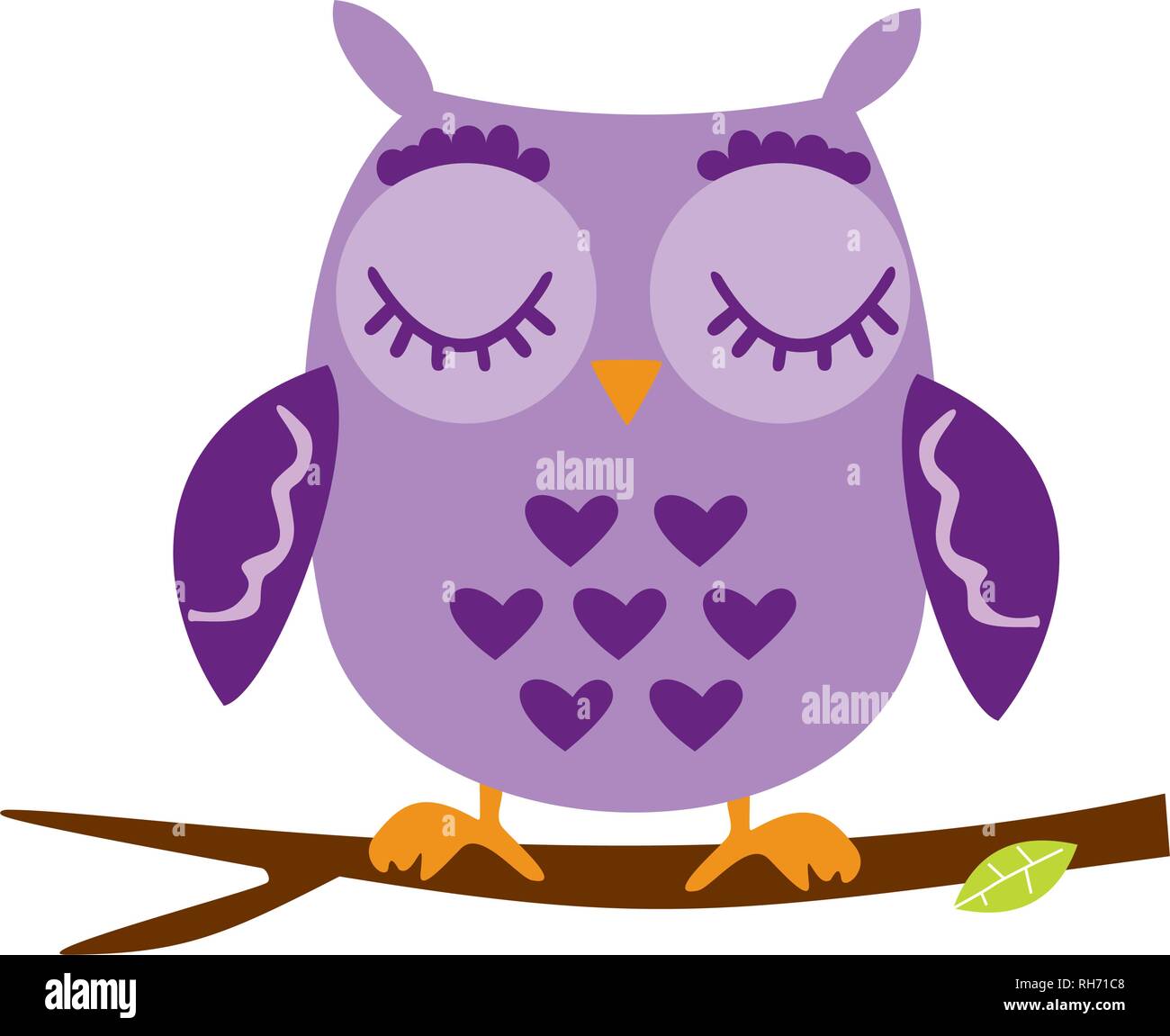 Violet Owl Sitting on a Branch, Abstract Background, Cartoon Character Isolated on White Vector Illustration EPS 10 Stock Vector