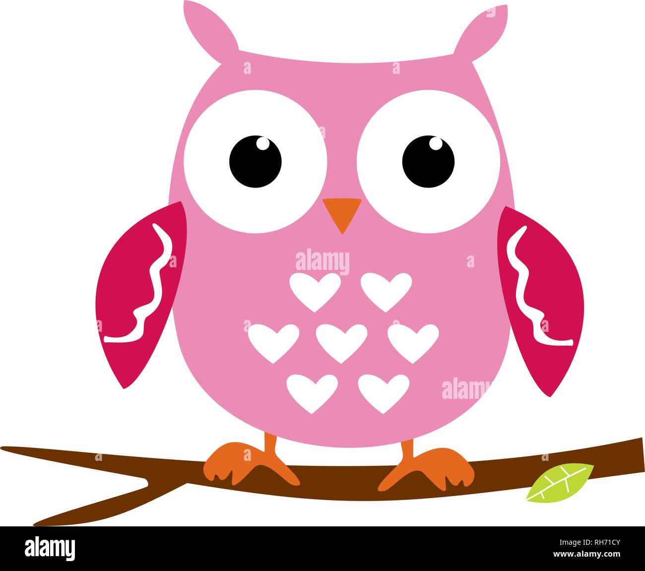 Cute Pink Owl Sitting on a Branch. Cartoon Character Isolated on White Vector Illustration  You are my Valentine. Love in the air, Saint Valentine, po Stock Vector