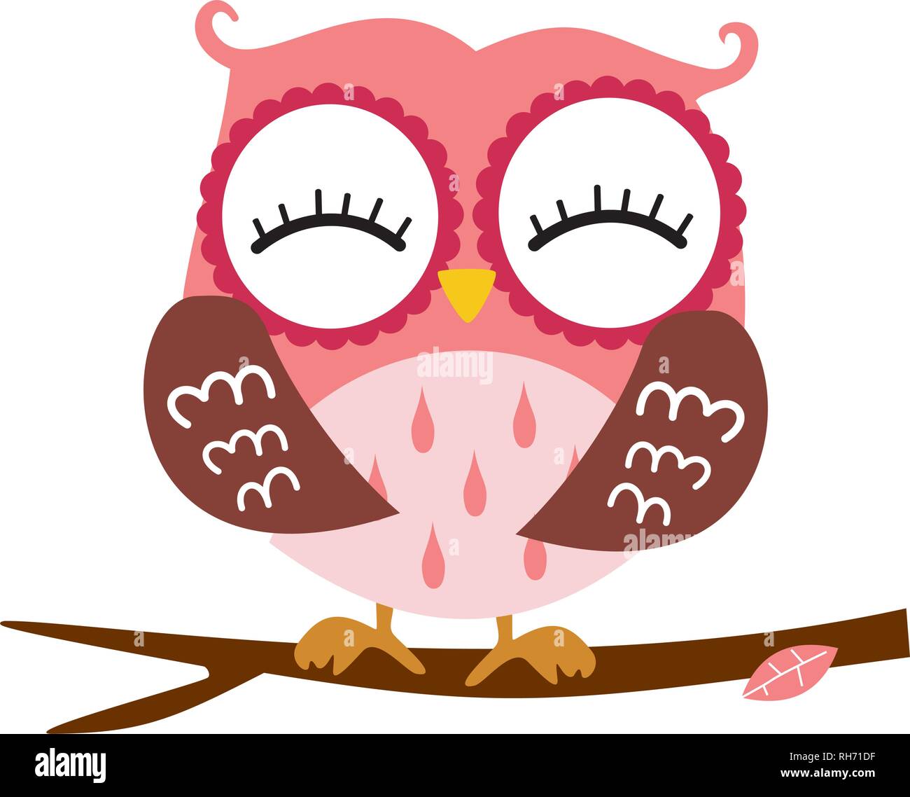 Cute Pink Owl Sitting on a Branch. Cartoon Character Isolated on White Vector Illustration  You are my Valentine. Love in the air, Saint Valentine, po Stock Vector