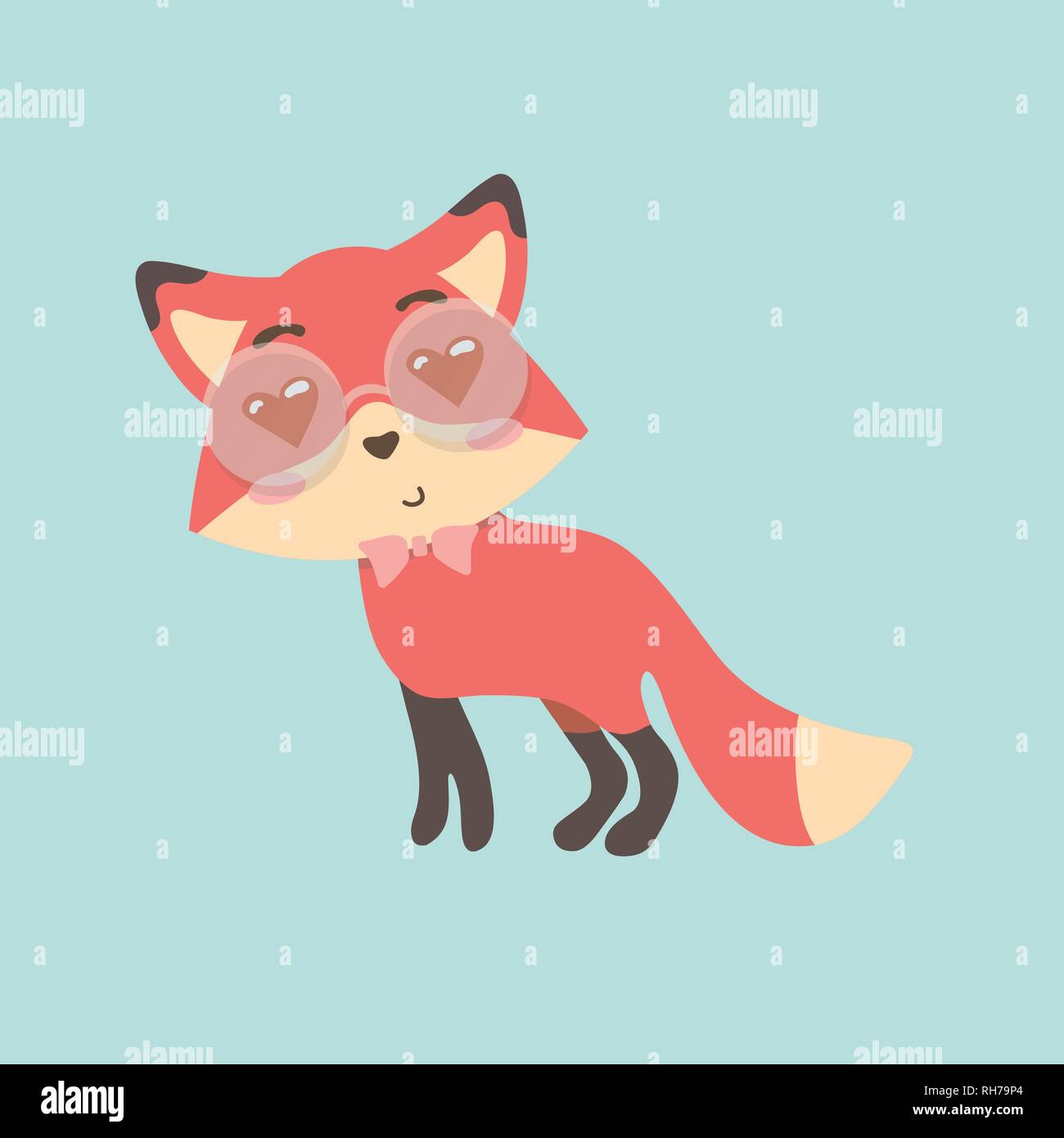Cute fox cartoon on pastel background. Stock Vector