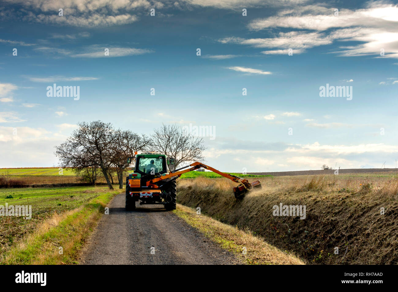 Limagne plain, cleaning ditches in autumn, Puy de Dome department, Auvergne-Rhone-Alpes, France Stock Photo