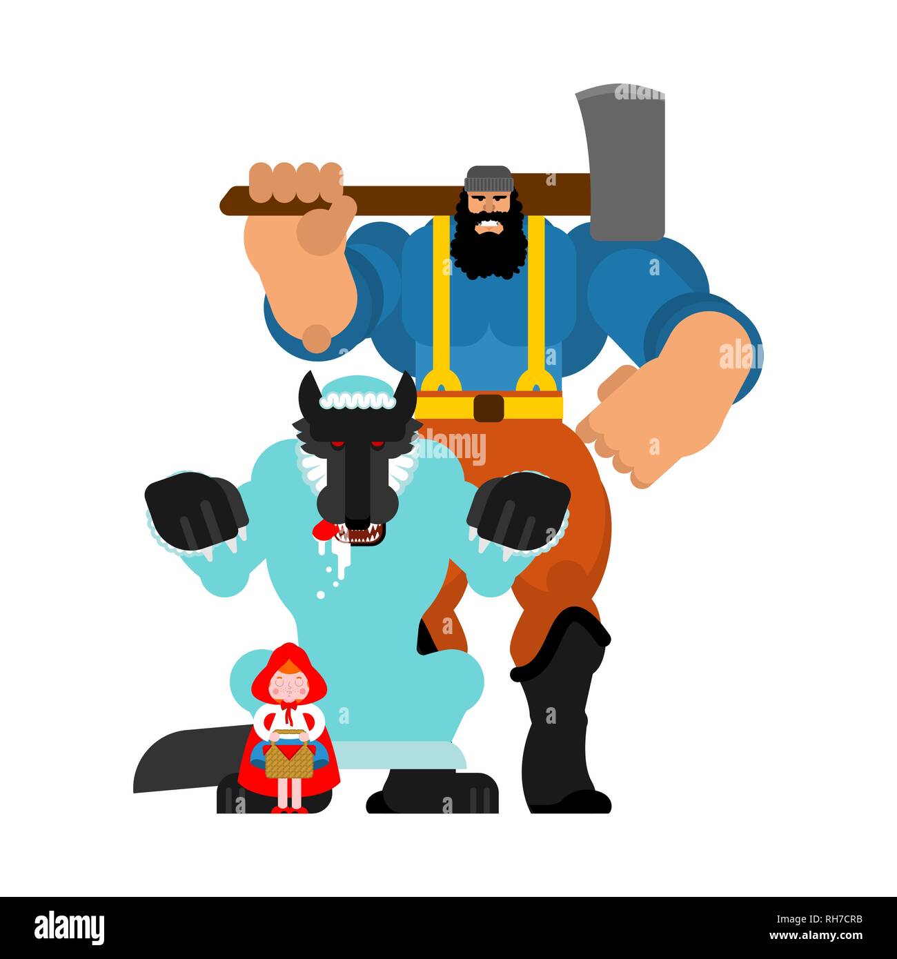 Little Red Riding Hood set. Grandmother and granddaughter. Wolf and