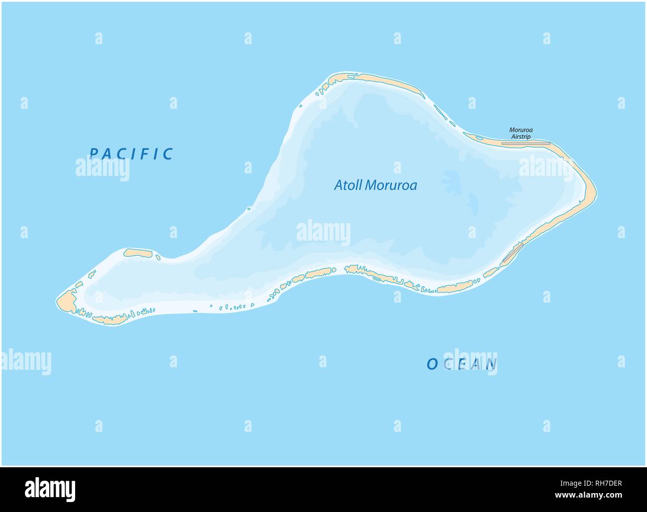 vector map of Moruroa (Mururoa, Mururura) atoll, which belongs to French Polynesia Stock Vector