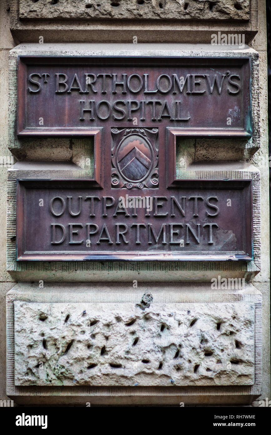 St Bartholomew's Hospital Outpatients Department Sign Stock Photo