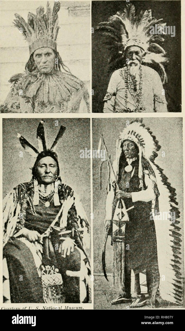 . The boy with the U.S. naturalists. Birds -- Juvenile literature. Courtesy of V. S. National .Unt^ium. Use of Feathers by Indians. Two upper pictures show turkey feathers as use&lt;l by tribes living in New England territory; two lower show eagle feathers as used by Indians of the Plains.. Please note that these images are extracted from scanned page images that may have been digitally enhanced for readability - coloration and appearance of these illustrations may not perfectly resemble the original work.. Rolt-Wheeler, Francis William, 1876-1960. Boston, Lothrop, Lee &amp; Shepard Co Stock Photo