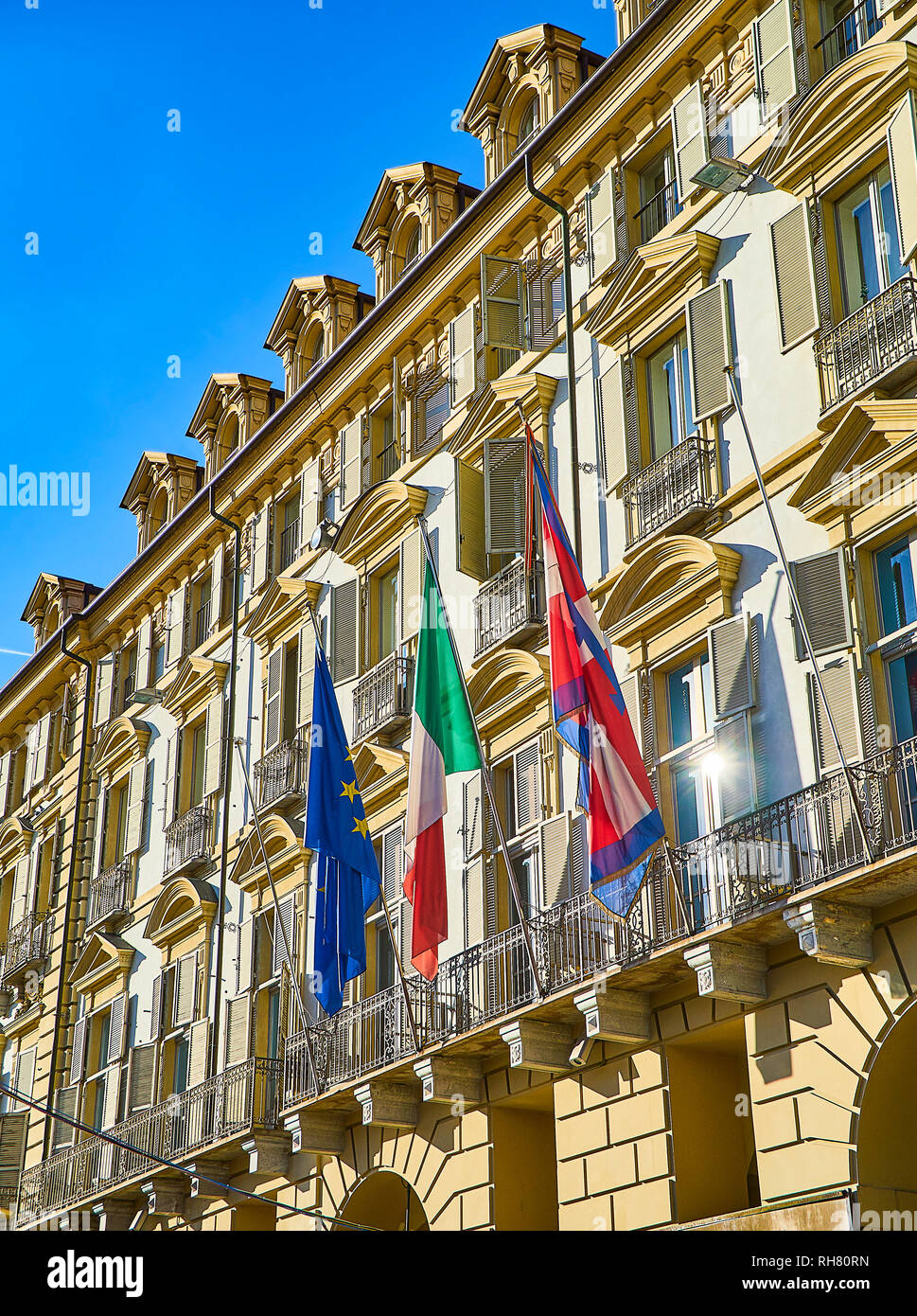 Turin, Italy - December 31, 2018. Facade of the Palazzo della Regione Palace. Turin, Piedmont, Italy. Stock Photo