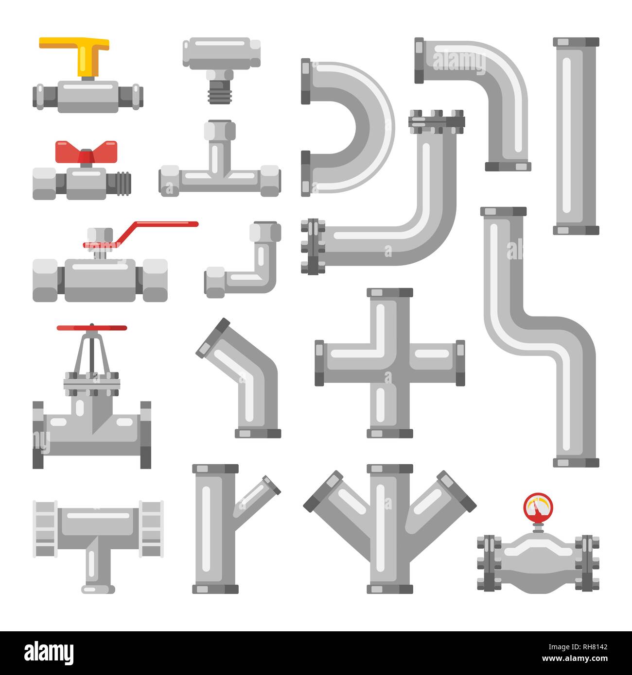 Pipe or pipeline parts, valves for water, oil, gas Stock Vector