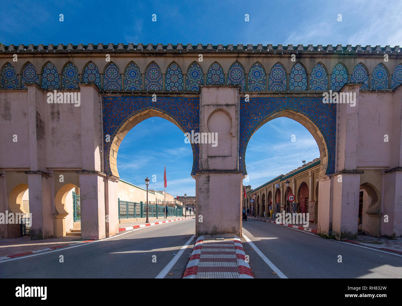 Bab Moulay Ismail in front of the famous mausolem , tomb and mosque in Meknes, Morocco Stock Photo