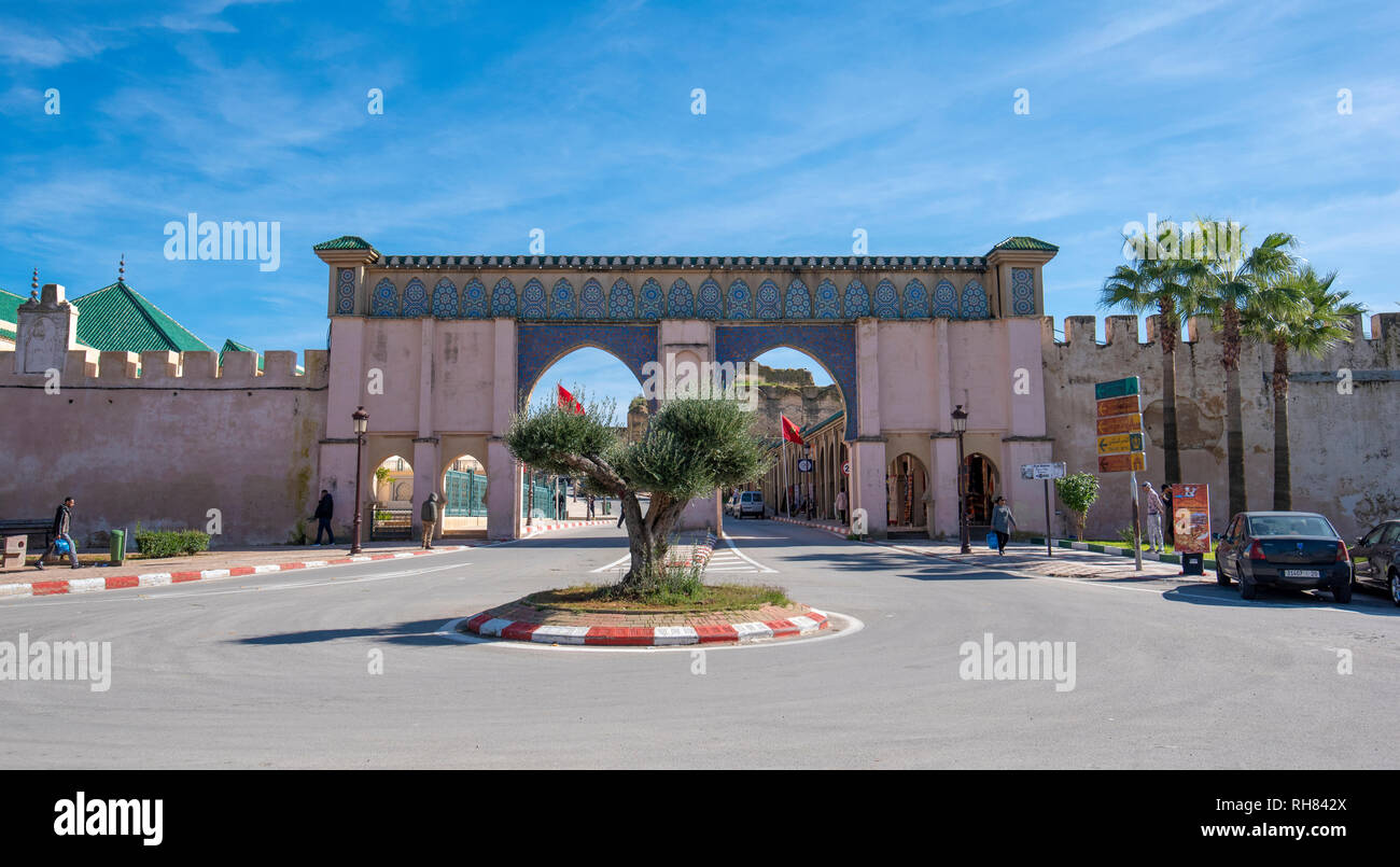 Bab Moulay Ismail in front of the famous mausolem , tomb and mosque in Meknes, Morocco Stock Photo