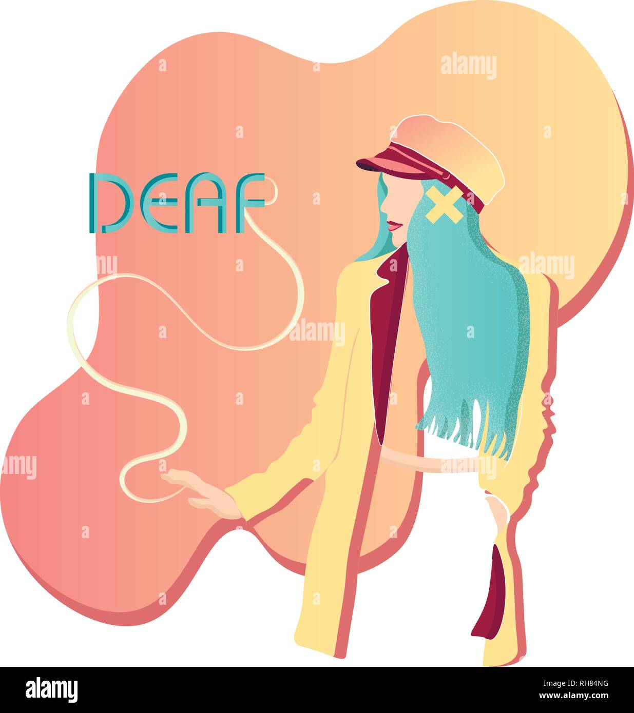 Young disability deaf people with hearing aid communicate using sign language, healthcare assistance and accessibility colorful vector flat Stock Vector