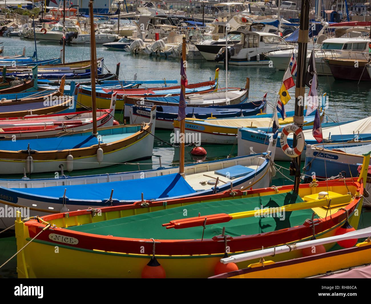 NICE, FRANCE MAY 29, 2018 Small Fishing boats in the Harbour of Port