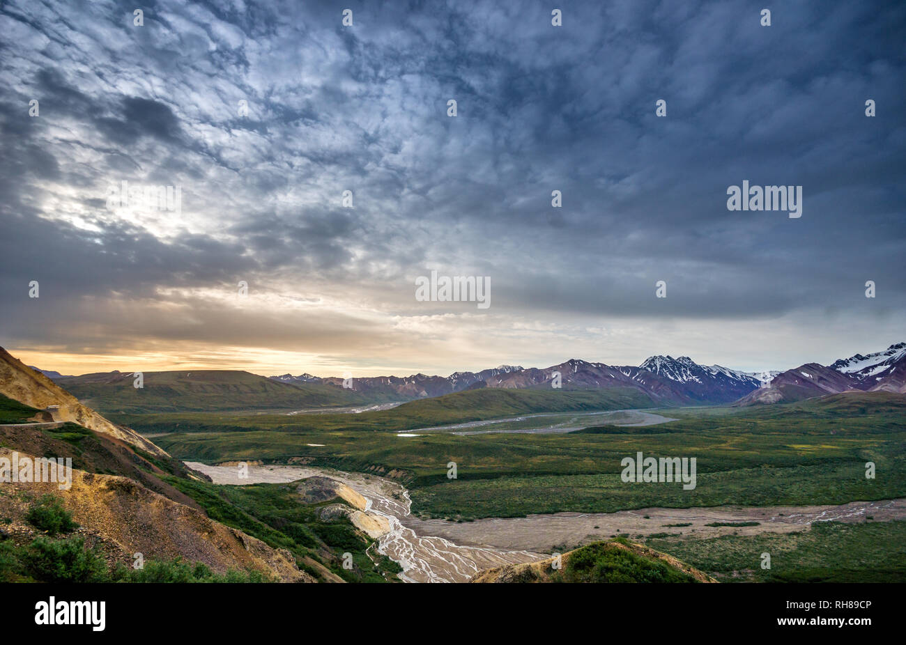 view over the vast landscape of Denali National Park from Polychrome Pass Stock Photo